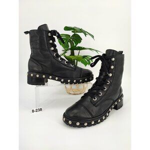 Schutz Women's Andrea Studded Black Leather Combat Boots Size 8.5B US